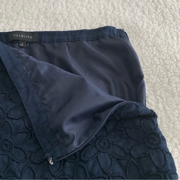 Talbots Floral‎ Embroidered Scalloped Hem Linen Skirt Womens 8 side zip lined - Picture 4 of 10